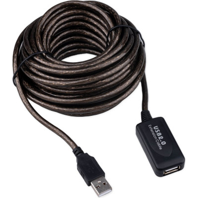 Кабель-удлинитель USB2.0 активный Cablexpert AM/AF, медь двойн.экран, 10м, черн, пакет, UAE-01-10M