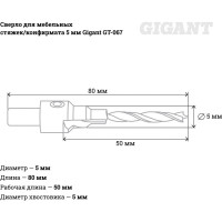 Gigant Сверло для мебельных стяжек/конфирмата, 5мм GT-067