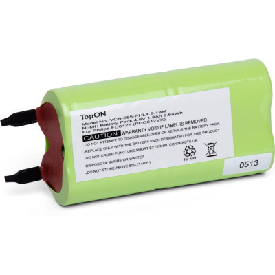 TopOn Аккумулятор для швабры Philips FC6125. 4.8V 1800mAh Ni-MH. TOP-FC-18