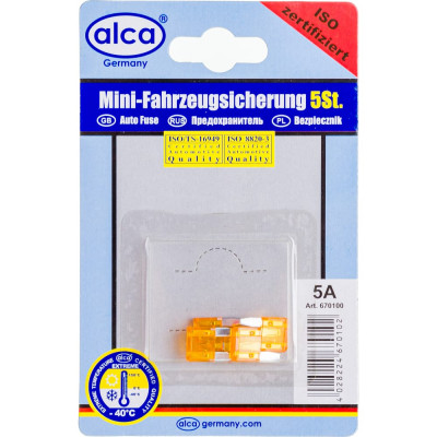 Alca Предохранители флажковые мини 5 А. 5 шт. в блистере 670100