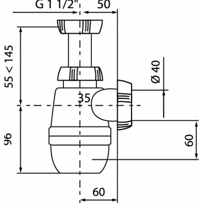 Сифон WIRQUIN МИНОР без выпуска, 1 1/2х40 мм 30718023