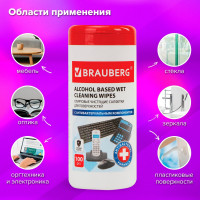 Антибактериальные универсальные спиртовые салфетки BRAUBERG 13x17 см, 100 шт 513536