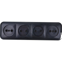 4-местная розетка STEKKER без заземления PST16-60-20 RA 16-464-Ч, пластик АВС, 16А, IP20, черный 39702