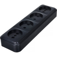 4-местная розетка STEKKER без заземления PST16-60-20 RA 16-464-Ч, пластик АВС, 16А, IP20, черный 39702