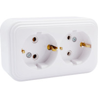 2-местная розетка STEKKER с заземлением PST16-31-20 RA 16-238-Б, пластик АВС, 16А, IP20, белый 39695