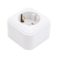 1-местная розетка STEKKER с заземлением PST16-21-20 RA 16-133-Б, пластик АВС, 16А, IP20, белый 39689