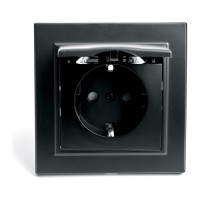 1-местная розетка STEKKER c заземлением с крышкой, PST16-9012-03, с защитной шторкой, Эрна, черный 39481