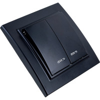 2-клавишный выключатель STEKKER c индикатором, PSW10-9002-03, 250V, 10А, серия Эрна, черный 39471