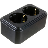 2-местная розетка STEKKER с заземлением PST16-31-20 RA 16-238-Ч, пластик АВС, 16А, IP20, черный 39696