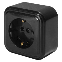 1-местная розетка STEKKER с заземлением PST16-21-20 RA 16-133-Ч, пластик АВС, 16А, IP20, черный 39690