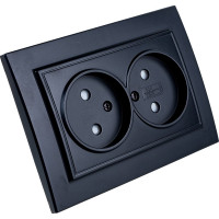 2-местная розетка STEKKER без заземления, PST10-9013-03, 10А, с защитной шторкой, серия Эрна, черный 39478