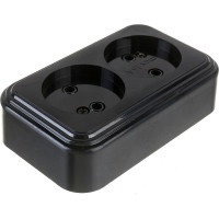 2-местная розетка STEKKER без заземления, PST16-30-20 RA 16-237-Ч, пластик АВС, 16А, IP20, черный 39694