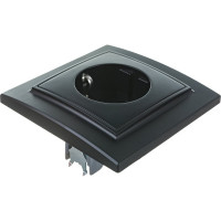 1-местная розетка STEKKER с заземлением, PST16-9013-03, 16А, с защитной шторкой, серия Эрна, черный 39479