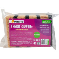 Универсальная губка PATERRA СУПЕР с ретикулированным пенополиуретаном, 10x6х3.6 см, 4 шт 406-176