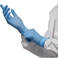 Нитриловые перчатки с текстурированными пальцами Puretech Neutrino 24 см, S, голубые, 50пар G1051