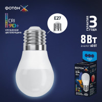Светодиодная лампа ФОТОН LED P45-C 8Вт E27 4000K, белый свет, серия Х 24013