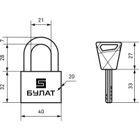 Навесной замок БУЛАТ ВС 3-С40 НС (нержавеющая сталь; 7 мм) 13987