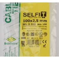 Стяжки натурального цвета SapiSelco 2.5х100 мм, полиамид 6.6, уп. 100 шт. SEL.2.202R