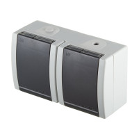 Двойная розетка Aling-conel POWER IP44 16A 250В открытой установки с поликарбонатовой вставкой, серый 2412.1A 117035