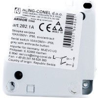 Двухклавишный выключатель Aling-conel ARMOR IP55 10AX 250В открытой установки, серый 282.1A 117013