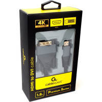 Кабель Cablexpert 4K 19M/19M 1.8м single link медь, нейлоновая оплетка металлические разъемы HDMI-DVI CC-HDMI-DVI-4K-6