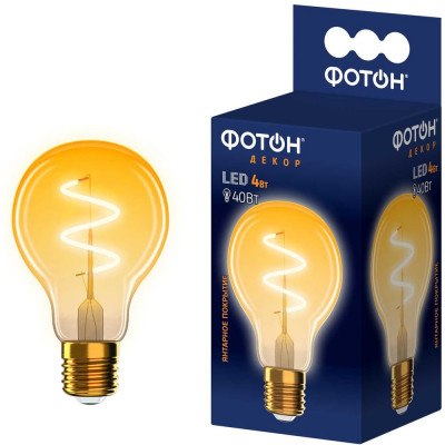 Светодиодная лампочка ФОТОН филаментная LED FL A60-S 4Вт E27 2200К, теплый свет, 23976