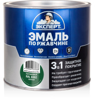 Эмаль ЭКСПЕРТ по ржавчине 3 в 1 полуматовая, зеленый RAL 6002, 1.8 кг 28252