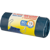 Мешки для мусора синие с завязками особо прочные LAIMA ULTRA (15 шт; 60x70 см; 60 л; 30 мкм; ПСД) ЛАЙМА 607696
