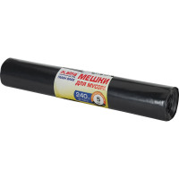 Мешки для мусора ULTRA LAIMA 240л черные рулон 5 шт сверхпрочные, ПСД 120 мкм, 90х140см, 607698