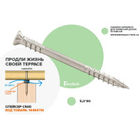 Саморез Гвозdeck ТЕРРАСА 5.0х80, нерж., T25, 100 шт. 20625080А2TXWG3