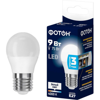 Светодиодная лампа ФОТОН LED P45 9Вт E27 4000K белый свет 24018