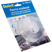 Крепежная двухсторонняя многоразовая клейкая лента Dollex прозрачная, 2 мм x 3 см x 3 м NANO-233