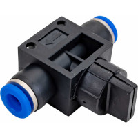 Прямой фитинг цанговый с краном 6 мм - 6 мм Pegas pneumatic 6001