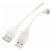 Кабель удлинитель USB2.0 Cablexpert Pro, AM/AF, 1,8м, экранирование, ферритовое кольцо, прозрачный, пакет CCF-USB2-AMAF-TR-6