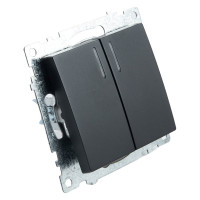 2-клавишный выключатель STEKKER c индикатором механизм, 10А, Катрин, GLS10-7102-05, черный 39607