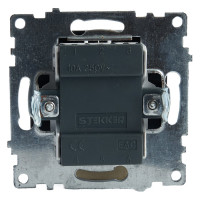 2-клавишный выключатель STEKKER c индикатором механизм, 10А, Катрин, GLS10-7102-05, черный 39607
