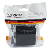 2-клавишный выключатель STEKKER c индикатором механизм, 10А, Катрин, GLS10-7102-05, черный 39607