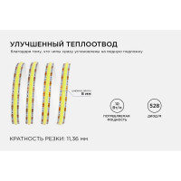 Светодиодная лента Apeyron 24В, 10Вт/м, COB, 528д/м, IP20, 900Лм/м, подложка 8мм, 5м, дневной белый 00-375