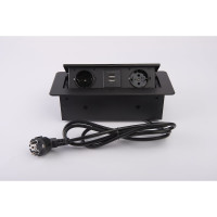 Выдвижной встраиваемый розеточный блок Inrior на 2 EURO розетки 2 USB-A, TORO-22-20