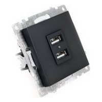 2-местная USB розетка STEKKER механизм, 250В, 2,4А, серия Катрин, GLS10-7115-05, черный 39616