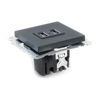 2-местная USB розетка STEKKER механизм, 250В, 2,4А, серия Катрин, GLS10-7115-05, черный 39616