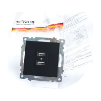 2-местная USB розетка STEKKER механизм, 250В, 2,4А, серия Катрин, GLS10-7115-05, черный 39616