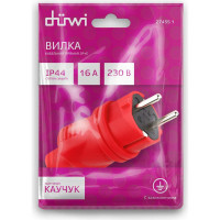 Каучуковая прямая вилка duwi с заземлением 16A IP44 красная 27455 1