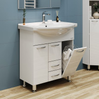 Тумба с раковиной Onika Моника 75 напольная, белая, с корзиной 107502