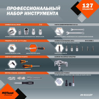 Набор инструмента AV Steel 127 предметов 1/4",3/8" профессиональный AV-011127