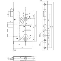 Корпус цилиндрового замка DOORLOCK DL8252С/60/85мм, хромированная фронтальная планка 26х230мм, реверсивный, диаметр ригелей 14 мм 75329