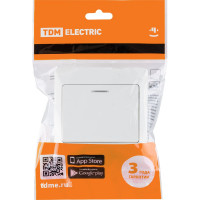 Выключатель одноклавишный с подсветкой TDM ELECTRIC 10А белый "Ильмень" SQ1823-0003