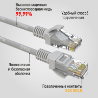 Патч-корд ЭРА PC2U U/UTP категория 5e, длина 2 метра, неэкранированный, серый, Cu, Б0051411