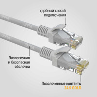 Патч-корд ЭРА Simple PC-0.5U-A U/UTP категория 5e, длина 0,5 метра, неэкранированный, серый, Б0051369