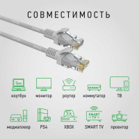 Патч-корд ЭРА Simple PC-0.5U-A U/UTP категория 5e, длина 0,5 метра, неэкранированный, серый, Б0051369